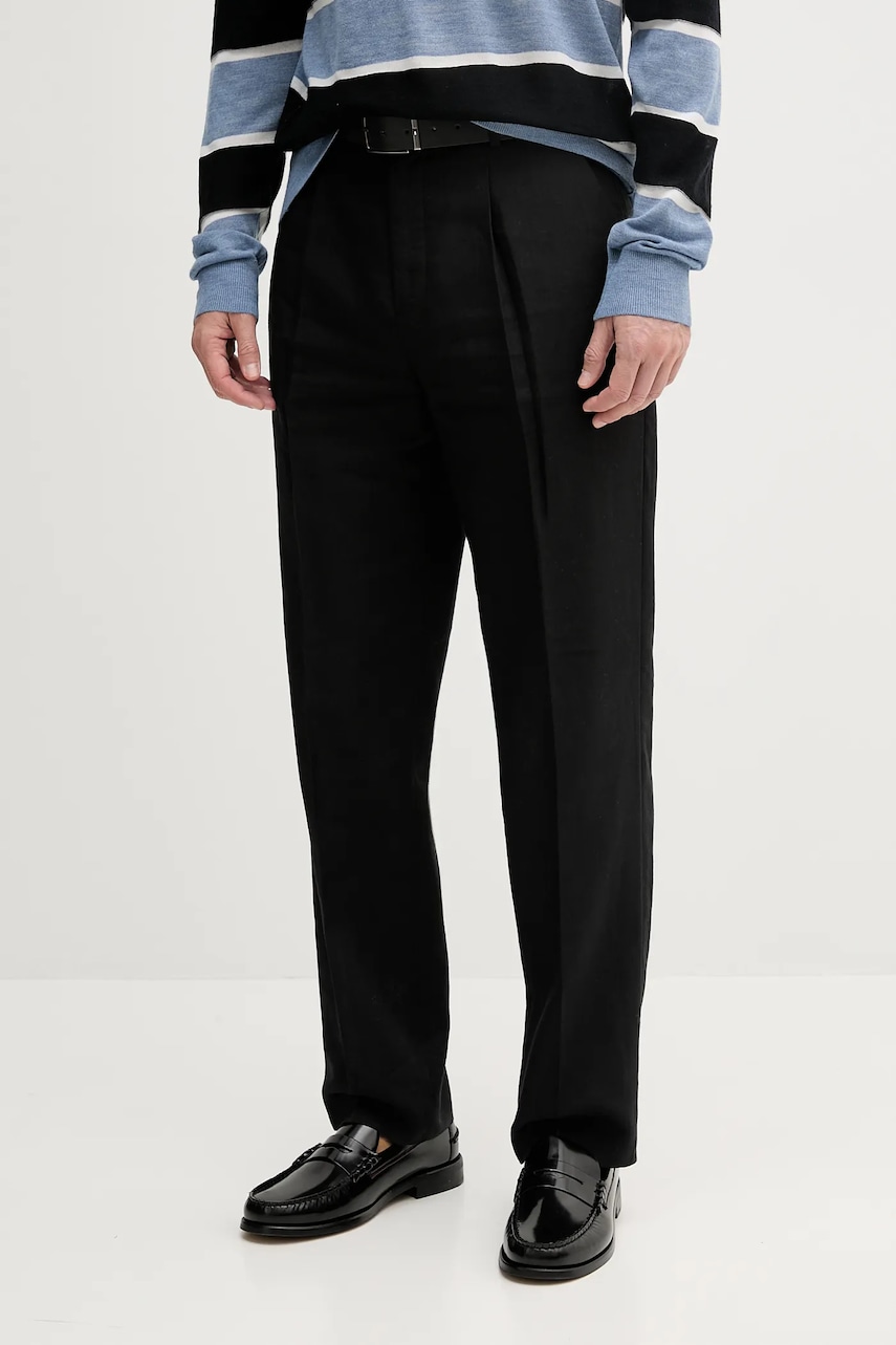 Lněné kalhoty Calvin Klein pánské, černá barva, přiléhavé, LV04LB448G