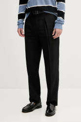 Lněné kalhoty Calvin Klein pánské, černá barva, přiléhavé, LV04LB448G