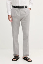 Lněné kalhoty Calvin Klein pánské, šedá barva, přiléhavé, LV04LB448G