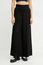 Lněné kalhoty Ivy Oak PIERA ANN dámské, černá barva, široké, high waist, IO115208