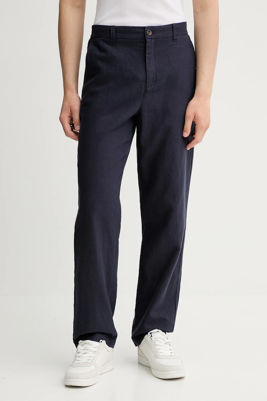 Lněné kalhoty Les Deux Pino pánské, tmavomodrá barva, 1000060