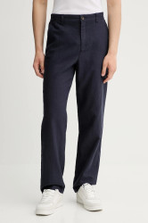 Lněné kalhoty Les Deux Pino pánské, tmavomodrá barva, 1000060