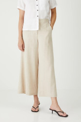 Lněné kalhoty Medicine béžová barva, střih culottes, high waist