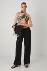 Lněné kalhoty Medicine dámské, černá barva, široké, medium waist