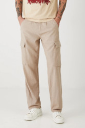 Lněné kalhoty Medicine pánské, béžová barva