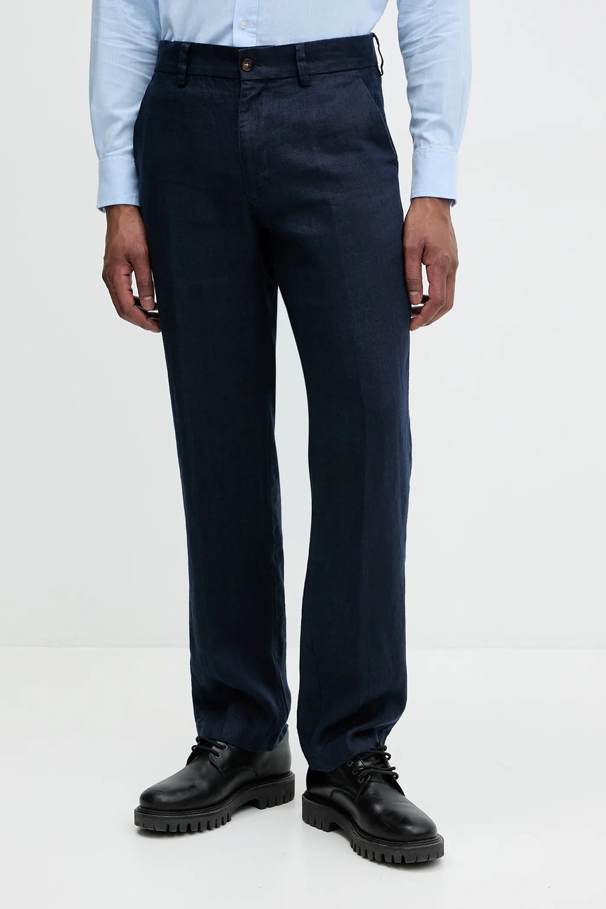 Lněné kalhoty Michael Kors pánské, tmavomodrá barva, jednoduché, CS5304BBEY