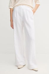 Lněné kalhoty OUI dámské, bílá barva, široké, high waist, 92821