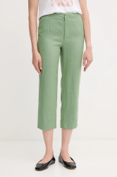 Lněné kalhoty Pedro del Hierro dámské, zelená barva, high waist, 7609781