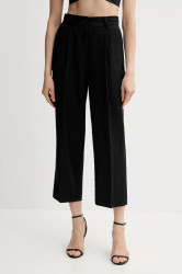 Lněné kalhoty Sisley dámské, černá barva, široké, high waist, 4AGHLF06R