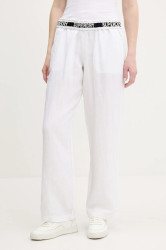 Lněné kalhoty Superdry dámské, béžová barva, široké, high waist, W7011182A-04C