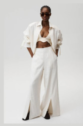 Lněné kalhoty Undress Code Fortuna Pants dámské, béžová barva, široké, high waist, 894