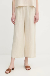 Lněné kalhoty United Colors of Benetton dámské, béžová barva, high waist, 4AGHDF09G