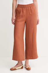 Lněné kalhoty United Colors of Benetton dámské, hnědá barva, high waist, 4AGHDF09G