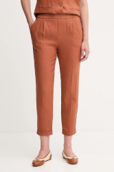 Lněné kalhoty United Colors of Benetton dámské, oranžová barva, high waist, 4AGHDF079
