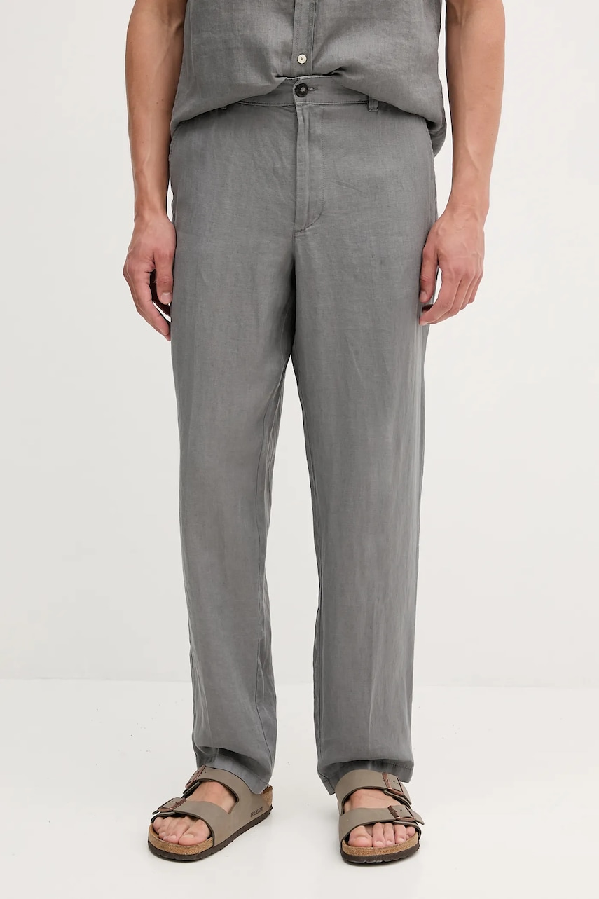 Lněné kalhoty United Colors of Benetton pánské, šedá barva, 4AGH55HW8