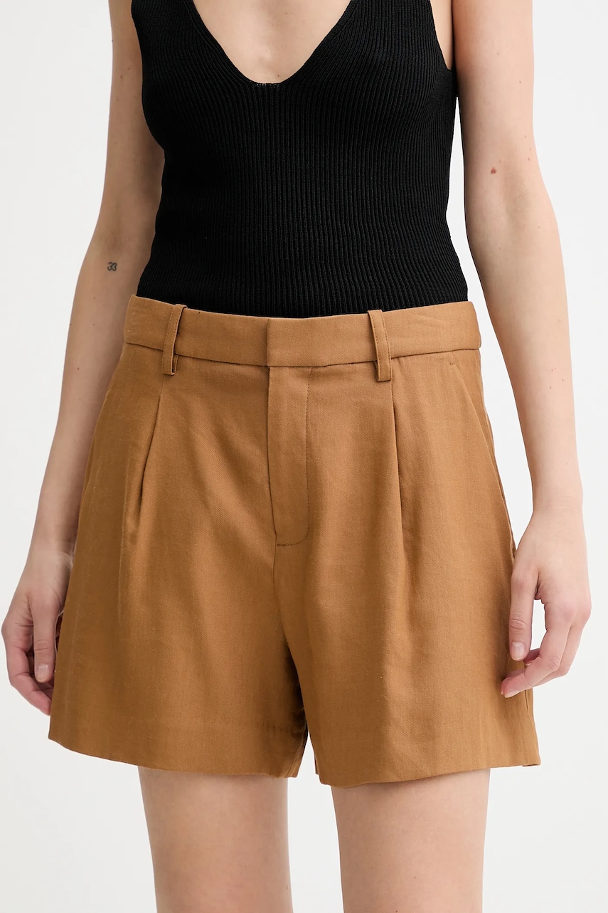 Lněné kraťasy A.L.C. Charles dámské, hnědá barva, medium waist, 2PANT01158