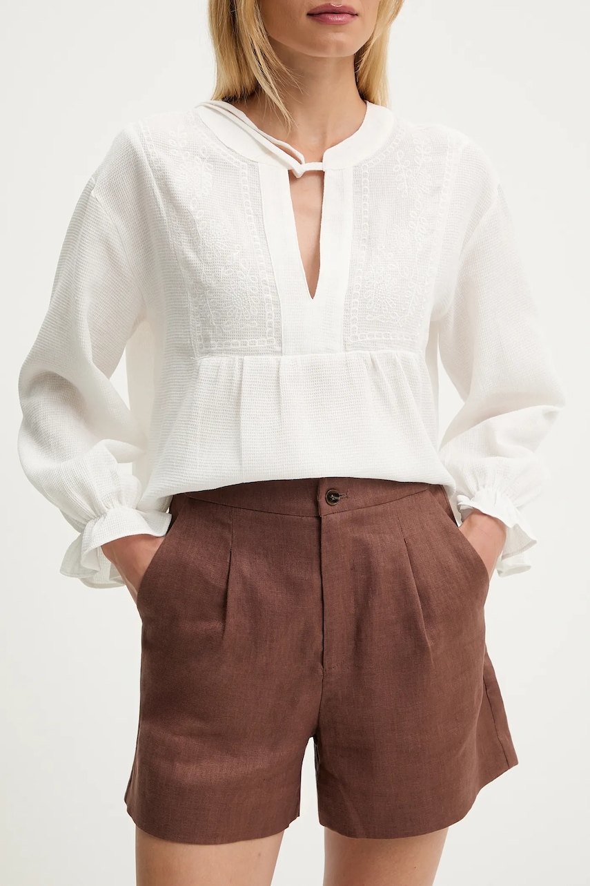 Lněné kraťasy Answear.LAB dámské, hnědá barva, high waist