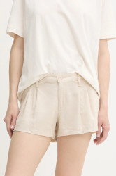 Lněné kraťasy Hollister Co. dámské, béžová barva, high waist, KI349-5124