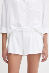 Lněné kraťasy Hollister Co. dámské, bílá barva, medium waist, KI349-5124