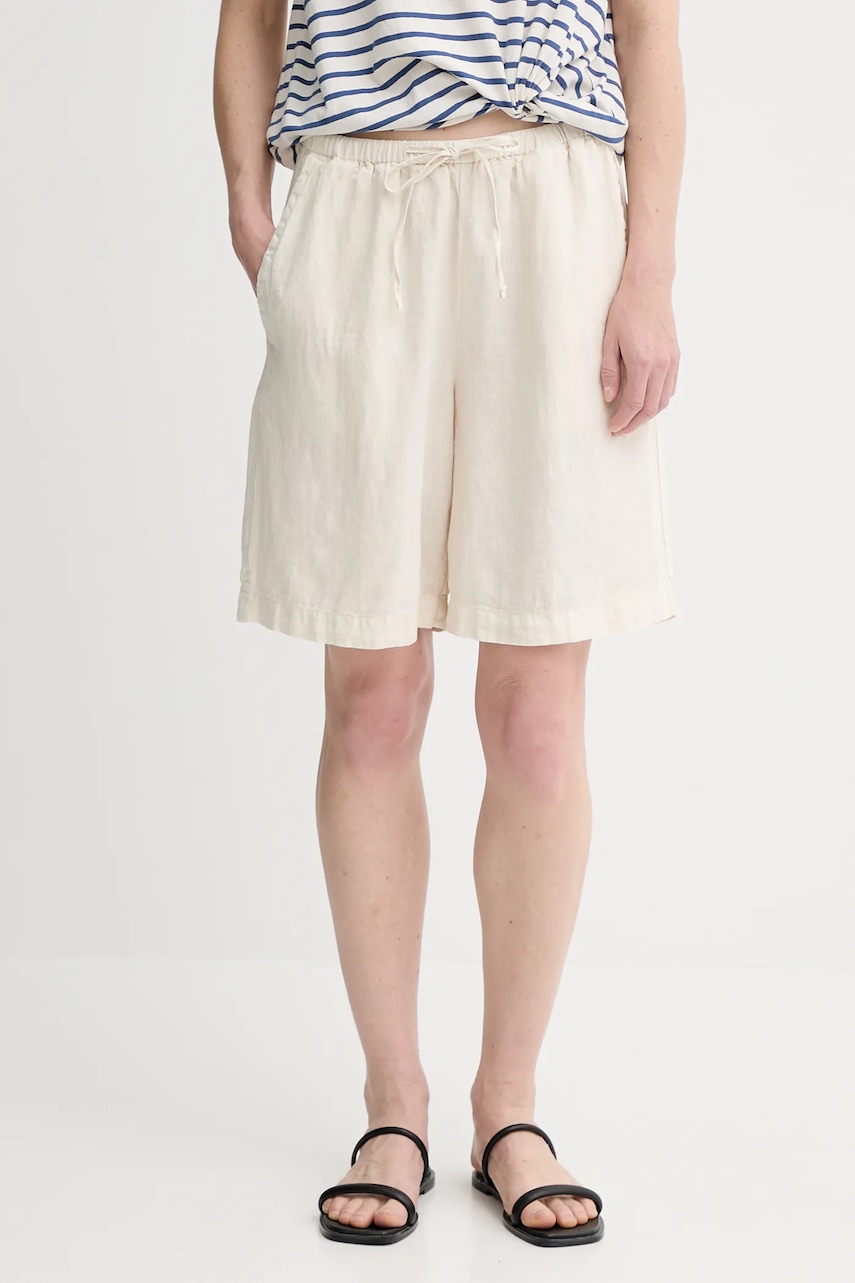Lněné kraťasy Marc O'Polo dámské, béžová barva, high waist, 504011215049