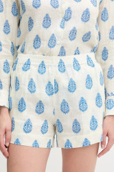 Lněné kraťasy MC2 Saint Barth dámské, béžová barva, high waist, MEA002 05761H