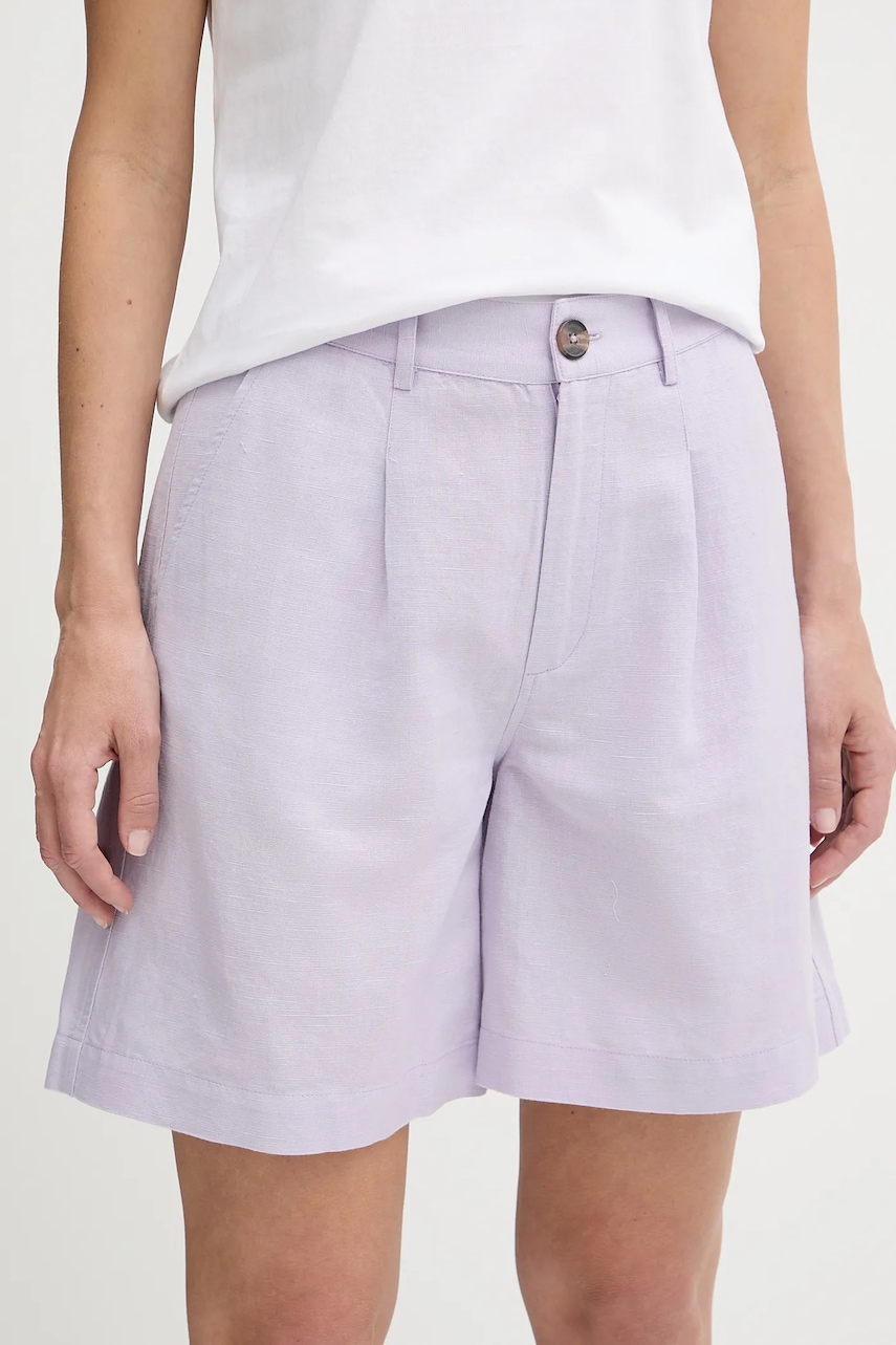 Lněné kraťasy Pepe Jeans dámské, fialová barva, high waist, PL801198