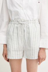 Lněné kraťasy Tommy Hilfiger dámské, bílá barva, high waist, WW0WW45773