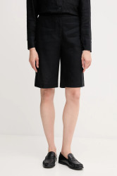 Lněné kraťasy Tommy Hilfiger dámské, černá barva, high waist, WW0WW46824