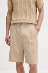 Lněné kraťasy United Colors of Benetton pánské, béžová barva, 43B3U9010