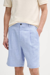 Lněné kraťasy United Colors of Benetton pánské, modrá barva, 43B3U9010