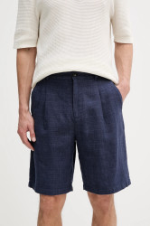 Lněné kraťasy United Colors of Benetton pánské, tmavomodrá barva, 43B3U9010
