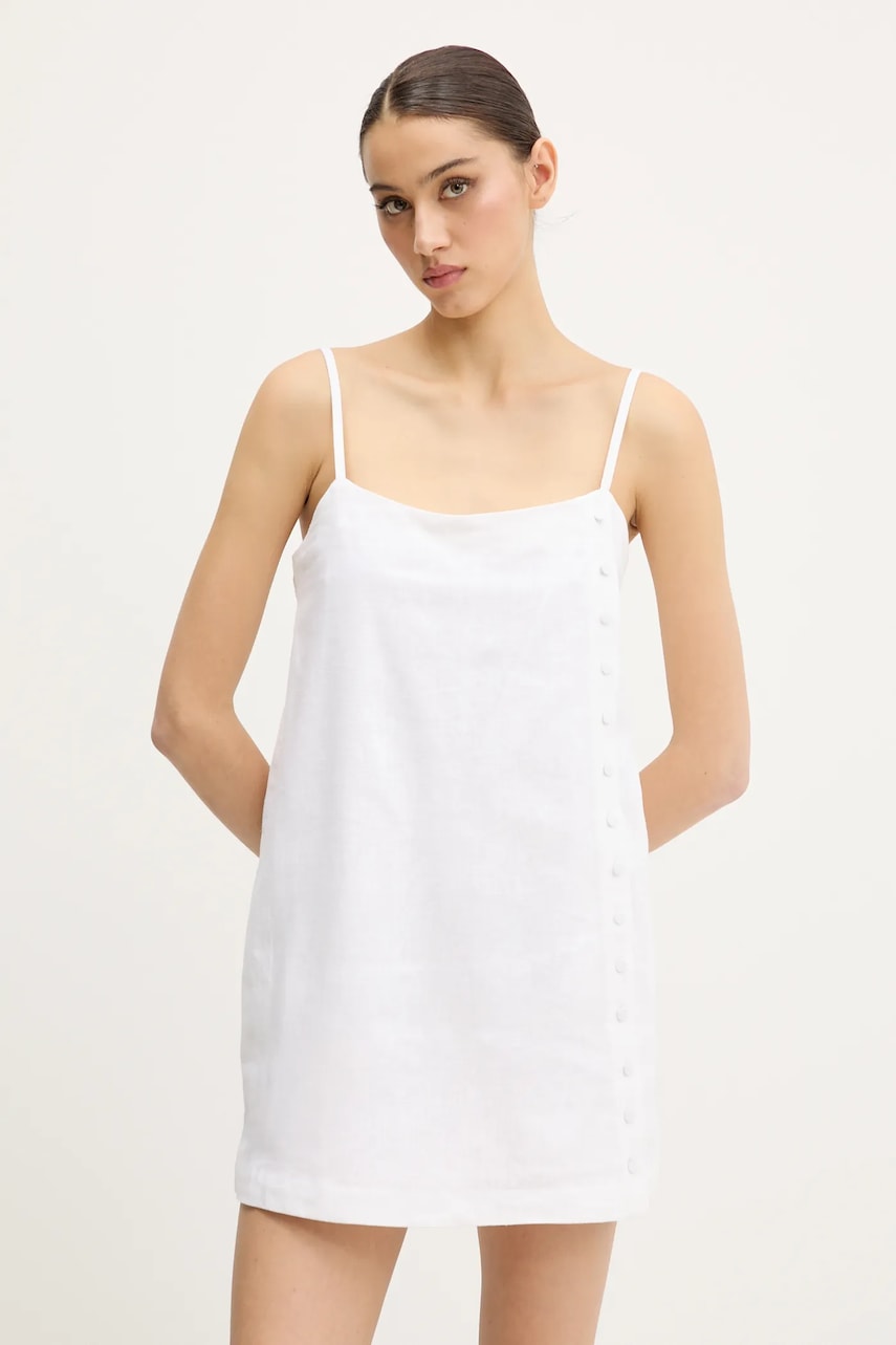 Lněné šaty Abercrombie & Fitch béžová barva, mini, KI159-5696