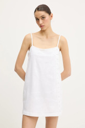 Lněné šaty Abercrombie & Fitch béžová barva, mini, KI159-5696