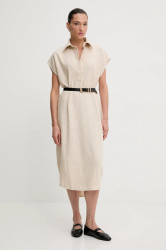 Lněné šaty Answear.LAB béžová barva, midi, oversize