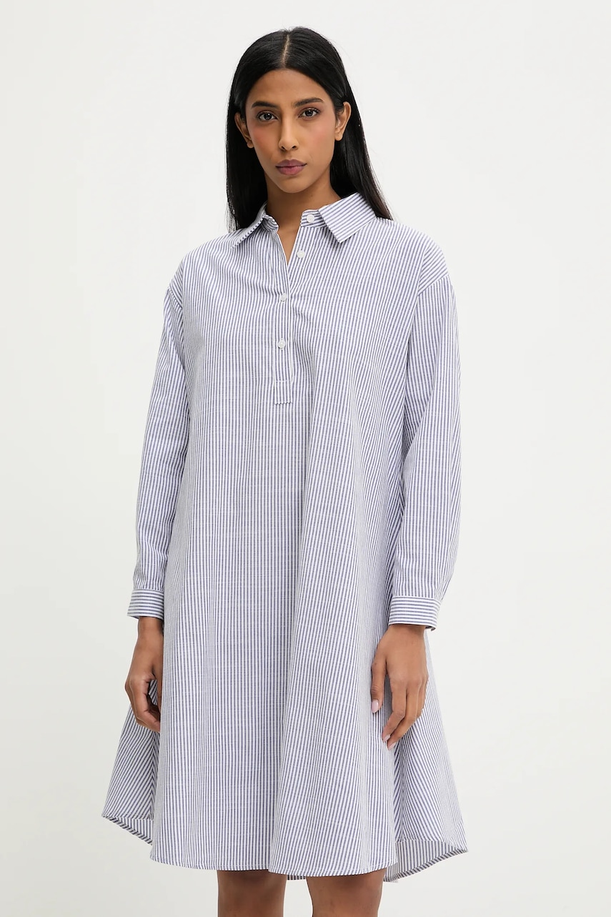 Lněné šaty Answear.LAB tmavomodrá barva, mini, oversize