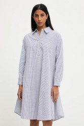 Lněné šaty Answear.LAB tmavomodrá barva, mini, oversize