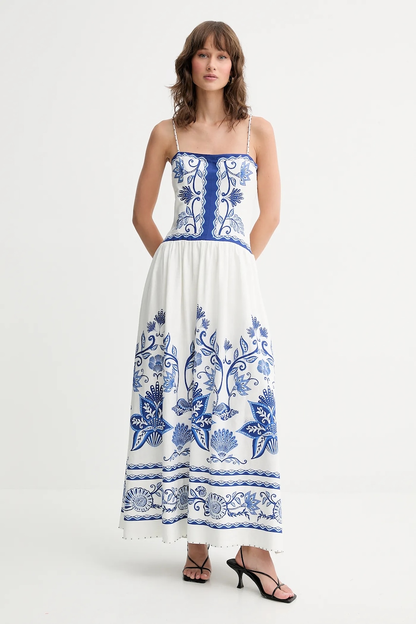 Lněné šaty Farm Rio bílá barva, maxi, 339162