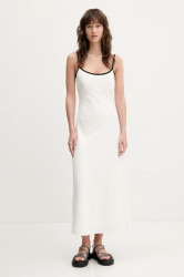 Lněné šaty Hollister Co. béžová barva, maxi, KI359-5049