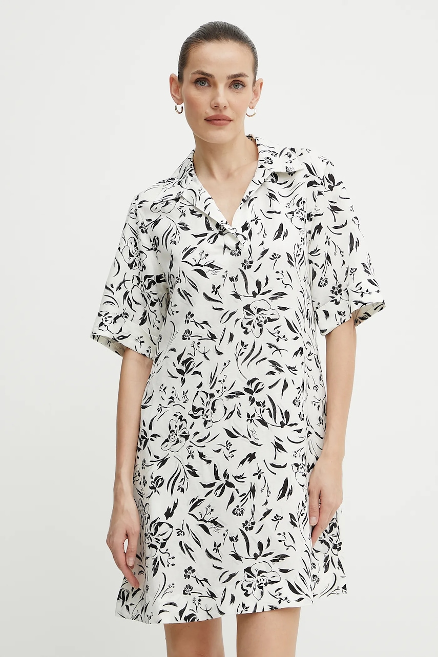 Lněné šaty Karl Lagerfeld bílá barva, mini, oversize, A2W13060