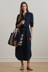 Lněné šaty Lauren Ralph Lauren tmavomodrá barva, midi, 200978672