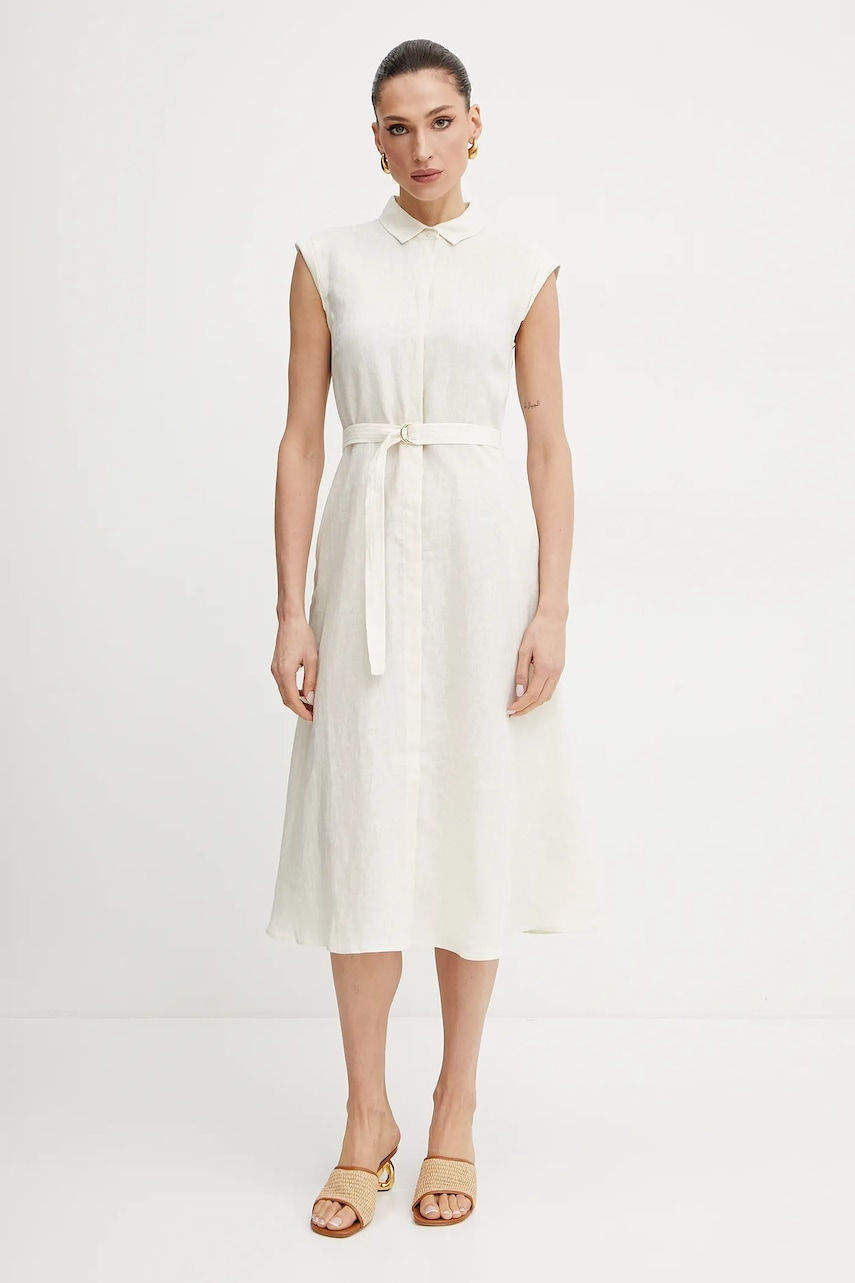 Lněné šaty Marella Emme by Marella béžová barva, midi, 2515221262200