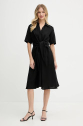 Lněné šaty Tommy Hilfiger černá barva, mini, WW0WW45836