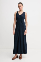 Lněné šaty Tommy Hilfiger tmavomodrá barva, maxi, WW0WW46171