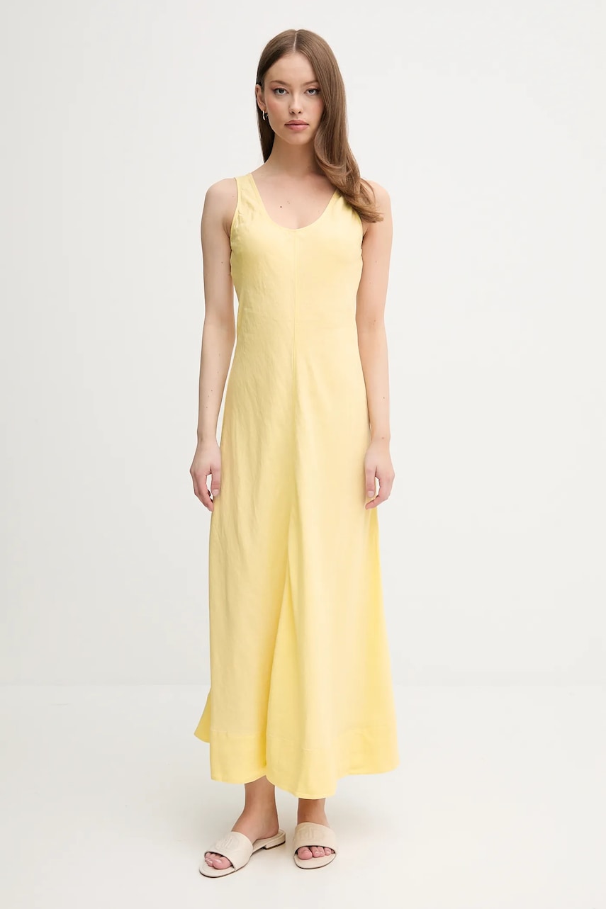 Lněné šaty Tommy Hilfiger žlutá barva, maxi, WW0WW46171