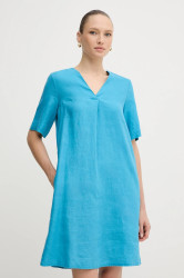 Lněné šaty United Colors of Benetton modrá barva, mini, oversize, 4AGHDV0B0