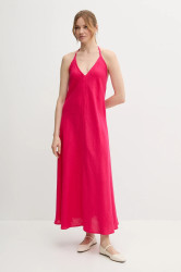 Lněné šaty United Colors of Benetton růžová barva, maxi, 4AGHDV0BF