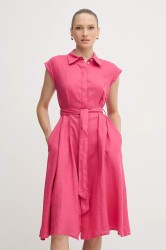 Lněné šaty United Colors of Benetton růžová barva, mini, 4AGHDV0B1
