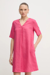 Lněné šaty United Colors of Benetton růžová barva, mini, oversize, 4AGHDV0B0