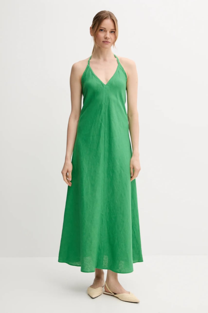 Lněné šaty United Colors of Benetton zelená barva, maxi, 4AGHDV0BF