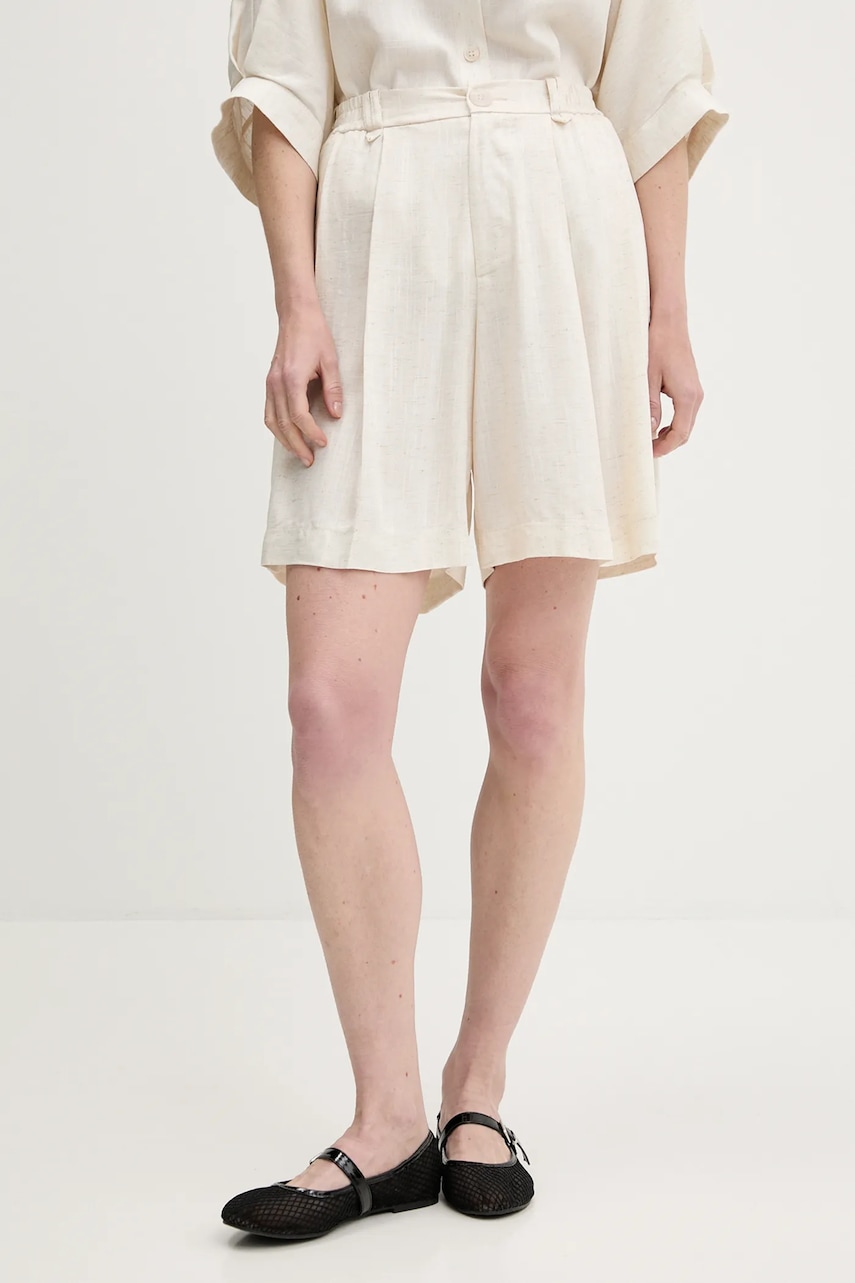 Lněné šortky Answear.LAB dámské, béžová barva, high waist